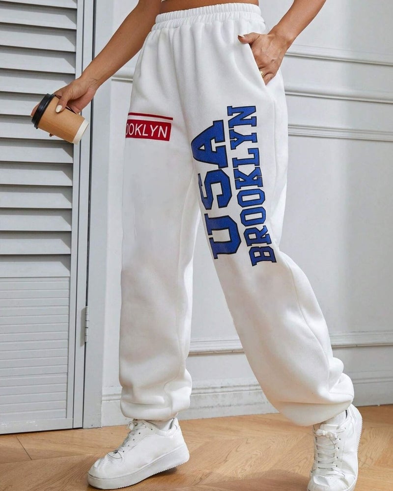 FLYNOFF USA Printed White Loose Fit Women Jogger - Image 4
